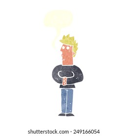 cartoon nervous man with speech bubble