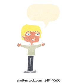 cartoon nervous man with speech bubble