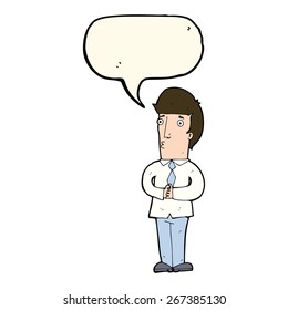 cartoon nervous man with speech bubble