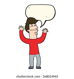cartoon nervous man with speech bubble