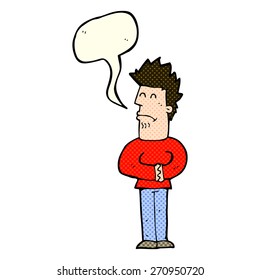 cartoon nervous man with speech bubble