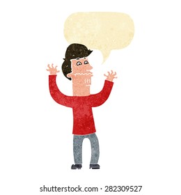 cartoon nervous man with speech bubble