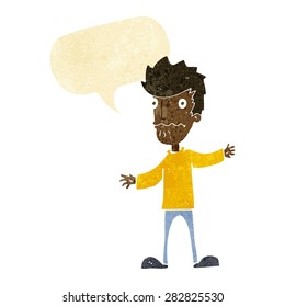 cartoon nervous man with speech bubble