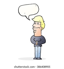 cartoon nervous man with speech bubble