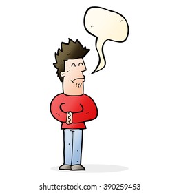 cartoon nervous man with speech bubble