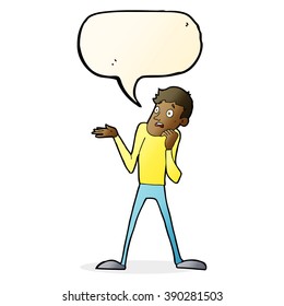 cartoon nervous man with speech bubble