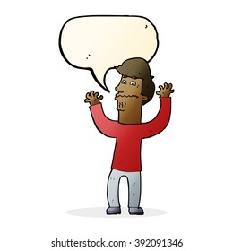 cartoon nervous man with speech bubble