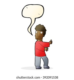 cartoon nervous man with speech bubble