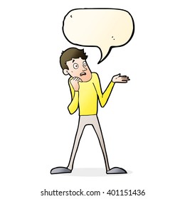 cartoon nervous man with speech bubble