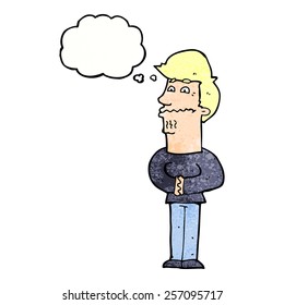 cartoon nervous man with thought bubble