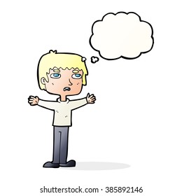 cartoon nervous man with thought bubble
