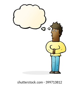 hombre nervioso con burbuja de pensamiento