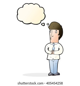 hombre nervioso con burbuja de pensamiento