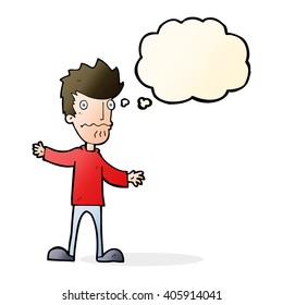 cartoon nervous man with thought bubble
