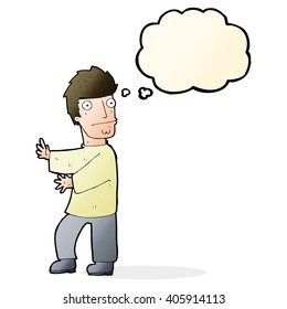 cartoon nervous man with thought bubble