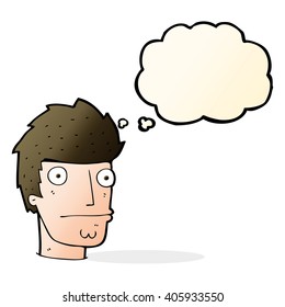 cartoon nervous man with thought bubble