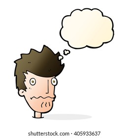 cartoon nervous man with thought bubble
