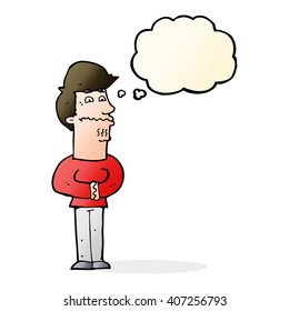 hombre nervioso con burbuja de pensamiento