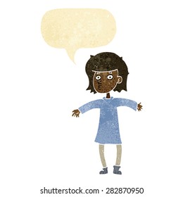 cartoon nervous woman with speech bubble