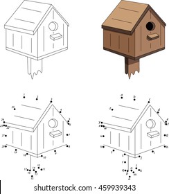 Cartoon nesting box. Coloring book and dot to dot educational game for kids