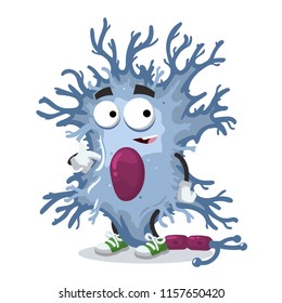 Cartoon Neuron Cell Mascot Showing Himself On A White Background