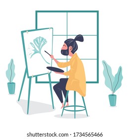 A cartoon of new normal showing people is painting when stay home 