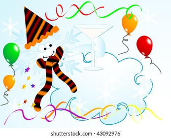 Cartoon New Year snowflake - vector