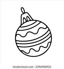 Dibujo vectorial de Año Nuevo. Dibujo de esquema de una decoración para un árbol de Navidad. Colorear páginas para niños