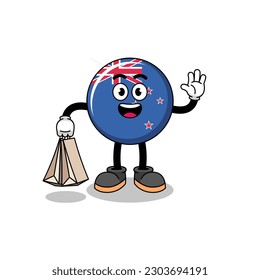 Cartoon of new zealand flag shopping , character design