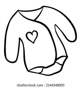 Cartoon newborn baby bodysuit clothes black and white monochrome line art sketch isolated vector icon