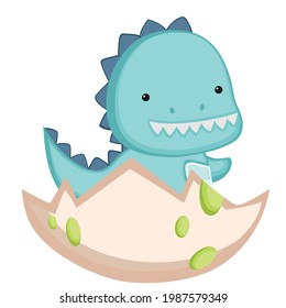 Una caricatura de un dinosaurio recién nacido en una cáscara de huevo. Ilustración vectorial de un lindo dinosaurio en un estilo plano.