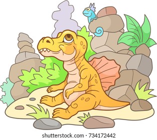 cartoon newborn Spinosaurus, cute illustration
