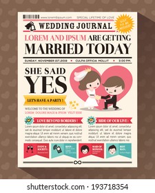 Cartoon Newspaper Journal Wedding Invitation Vector Design Template