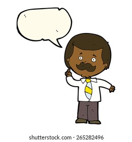cartoon newsreader man with idea with speech bubble