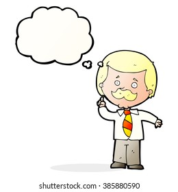 cartoon newsreader man with idea with thought bubble