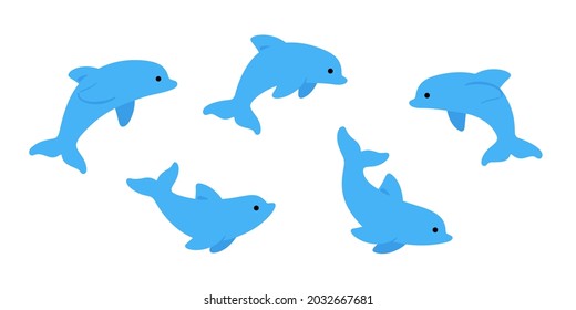 Cartoon Nice Dolphin Sketch Line Icon. Flat Vector Illustration.