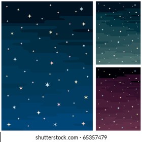 Cartoon Night Sky In 3 Color Versions. 