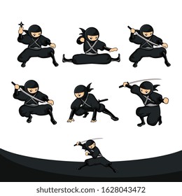 cartoon ninja black wit low action set in tall version