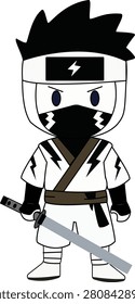 Cartoon ninja character with sword and lightning design cute vector illustration