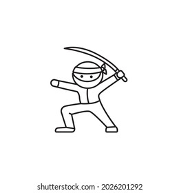 Cartoon Ninja character vector line icon for Ninja Day on December 5