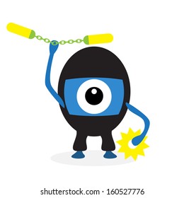 Cartoon ninja cyclops isolated on white