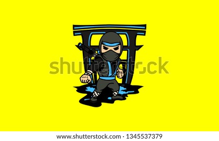 Cartoon Ninja Fight Pose Vector Illustration
