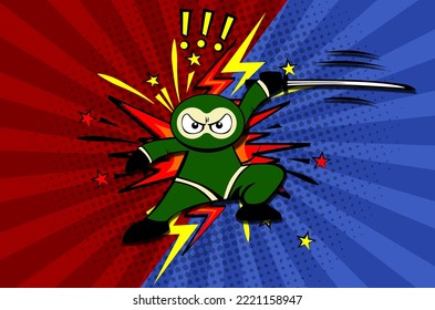 Cartoon Ninja Kämpfer versus. Vektorgrafik auf Comichintergrund