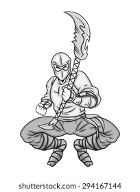 Cartoon Ninja Fighting with Spear