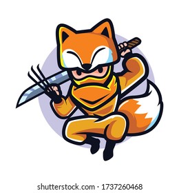 Cartoon Ninja Fox Mascot Logo