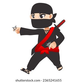 Cartoon ninja holding a star. Vector clip art illustration with simple gradients. All in a single layer.