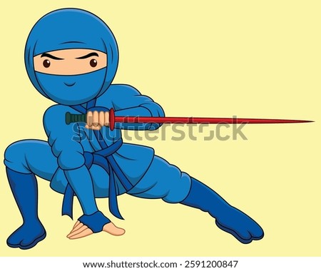 Cartoon ninja holding a sword vector illustration