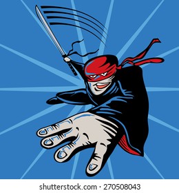 Cartoon Ninja, Jumping, Attacking, Speed (vector Art)