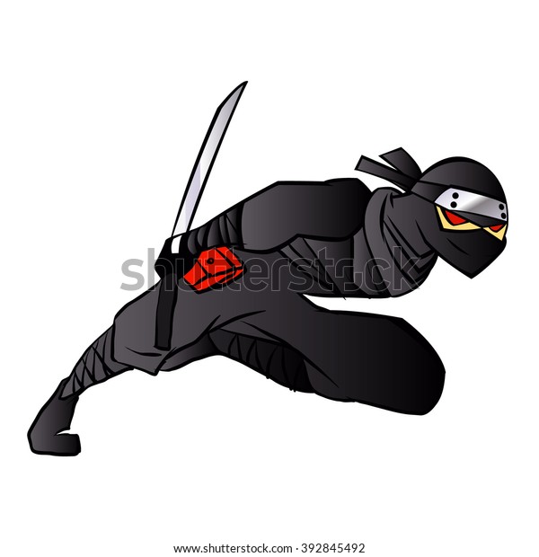 Cartoon Ninja Jumping Fight Sword Stock Vector (Royalty Free) 392845492 ...