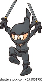 Caricatura ninja saltando. Ilustración de imagen prediseñada vectorial con gradientes simples. Todo en una sola capa.